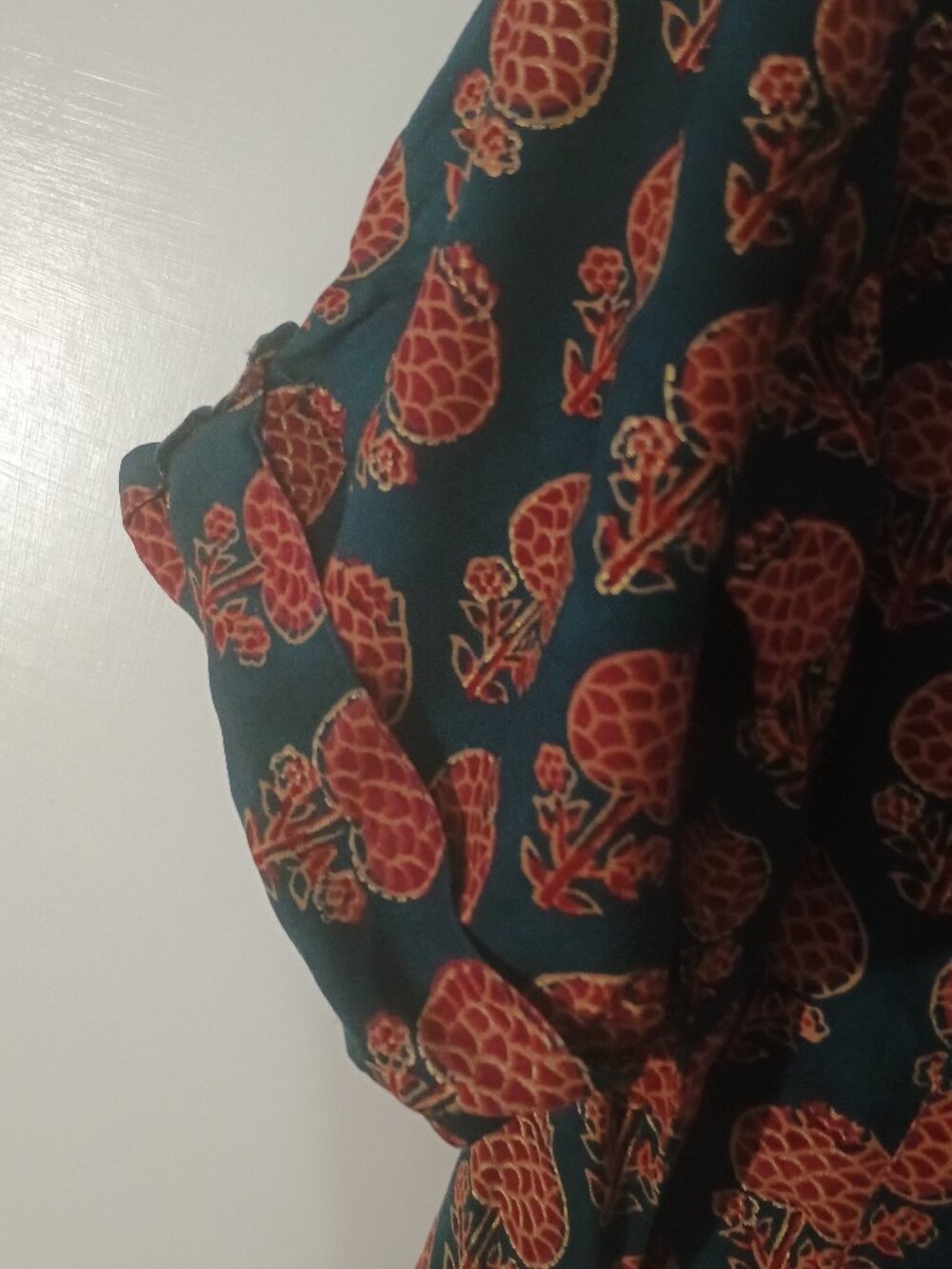 Nalli 4XL Green Rust Floral Block Print Button Front Boho Tunic Blouse - Picture 6 of 7
